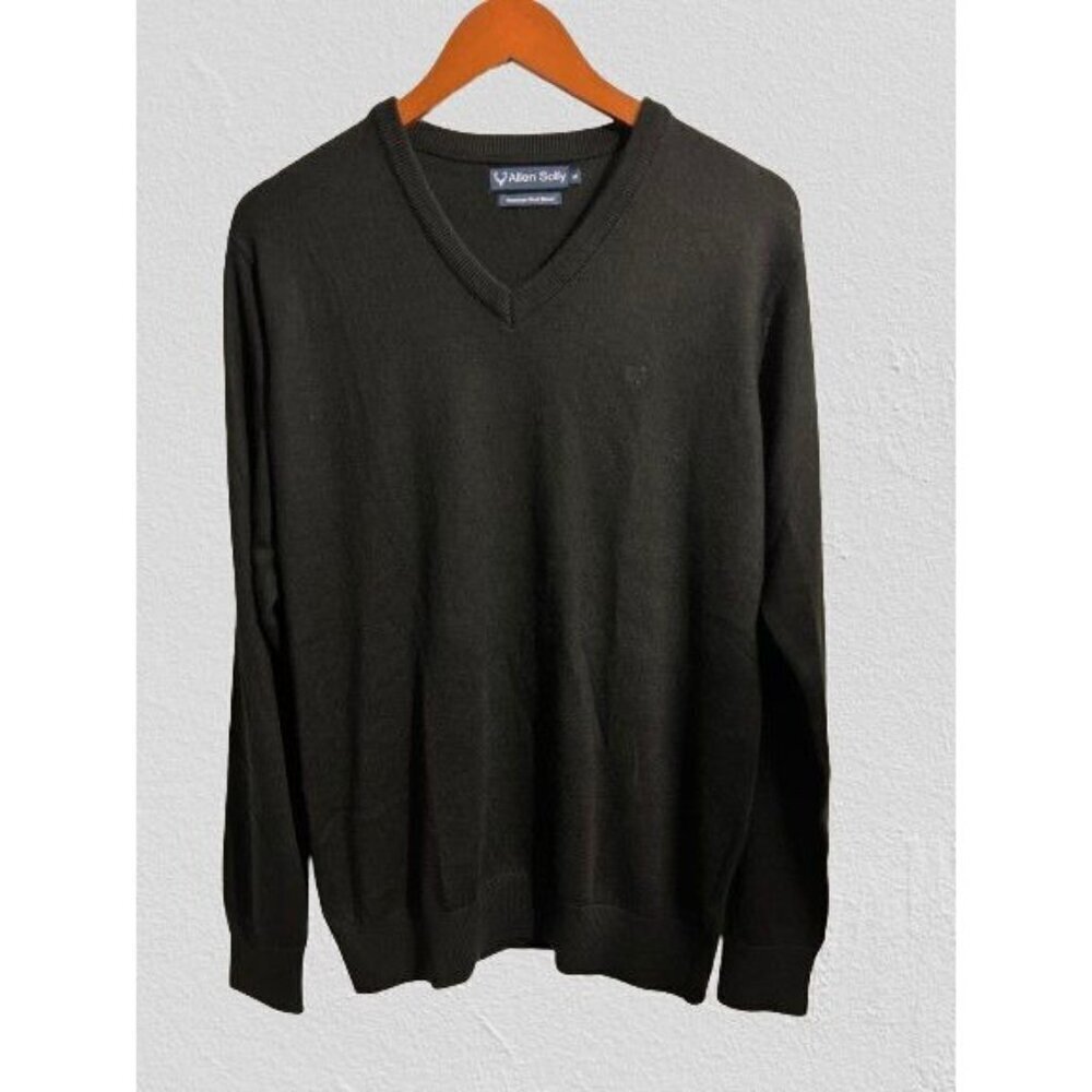 Allen Solly Knitted V-Neck Sweater Wool Blend Pullover in Black Long Sleeve Size